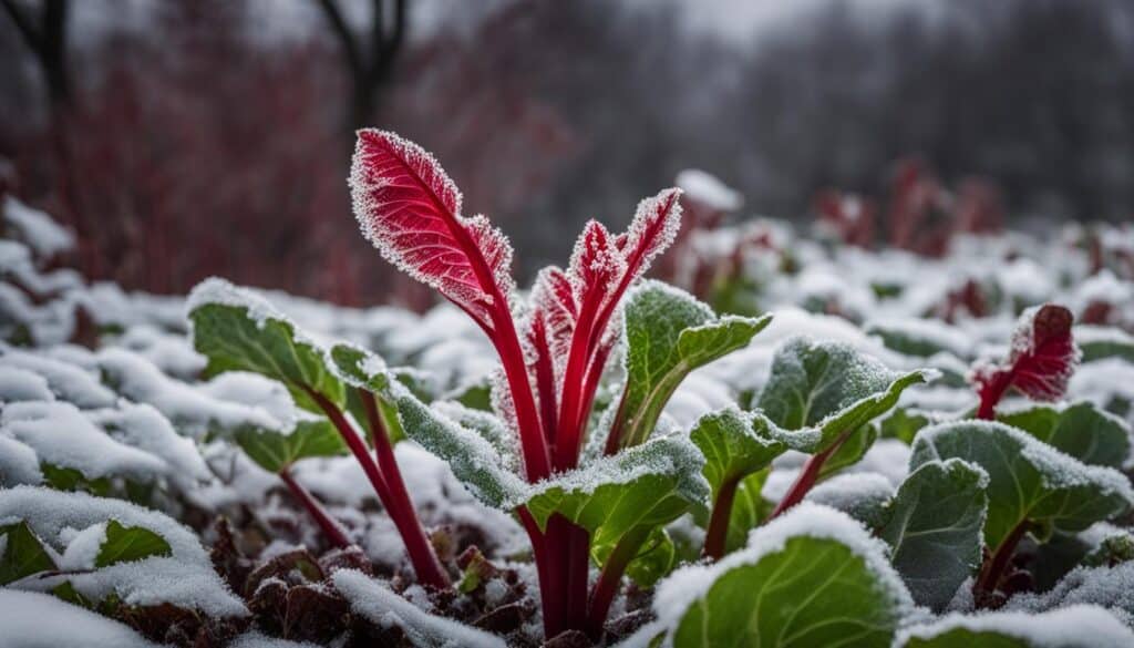 winter rhubarb growing